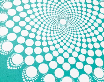 Snowflake Vortex, Original Dot Art Mandala on Canvas, White and Turquoise Blue, 10x10