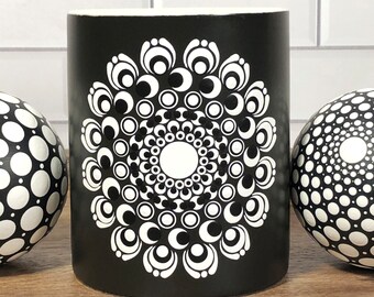 Optical Illusion Mandala Mug, Small Sturdy Dot Art Cup, 11 oz, Hand Painted - A