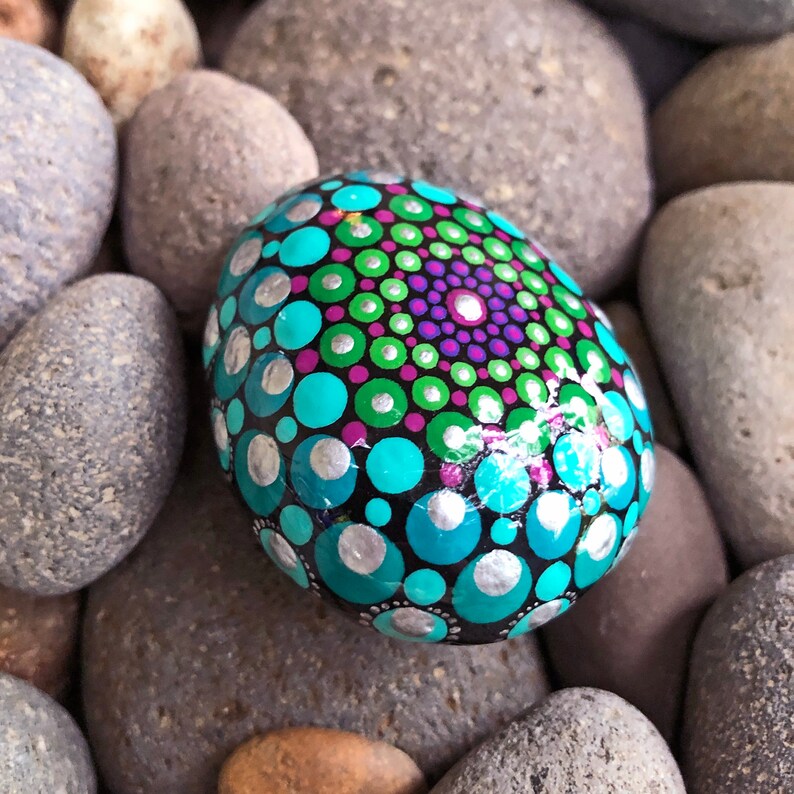 Sea of Dreams Vortex Satori Stone Little Mandala Meditation Stone Original Hand Painted Dot Art