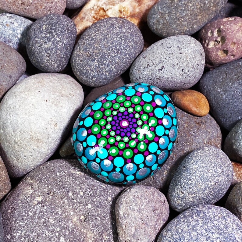 Sea of Dreams Vortex Satori Stone Little Mandala Meditation Stone Original Hand Painted Dot Art