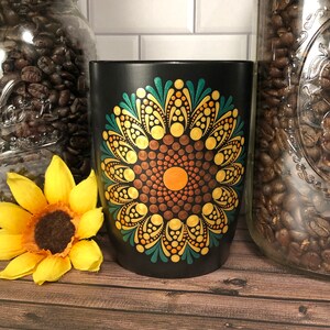 Orange Sunflower Mug, Mandala Coffee Cup, Large Sturdy 16 oz Ceramic Cup, Hand Painted