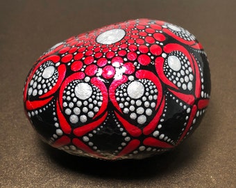 Red Koi Dot Art Mandala Stone, Hand-Painted Meditation Rock