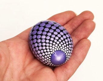 Hand Painted Purple Mandala Stone, River Rock Decor