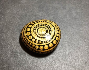 Elegant Dot Art Mandala Stone, Little Painted River Rock, Gold and Black