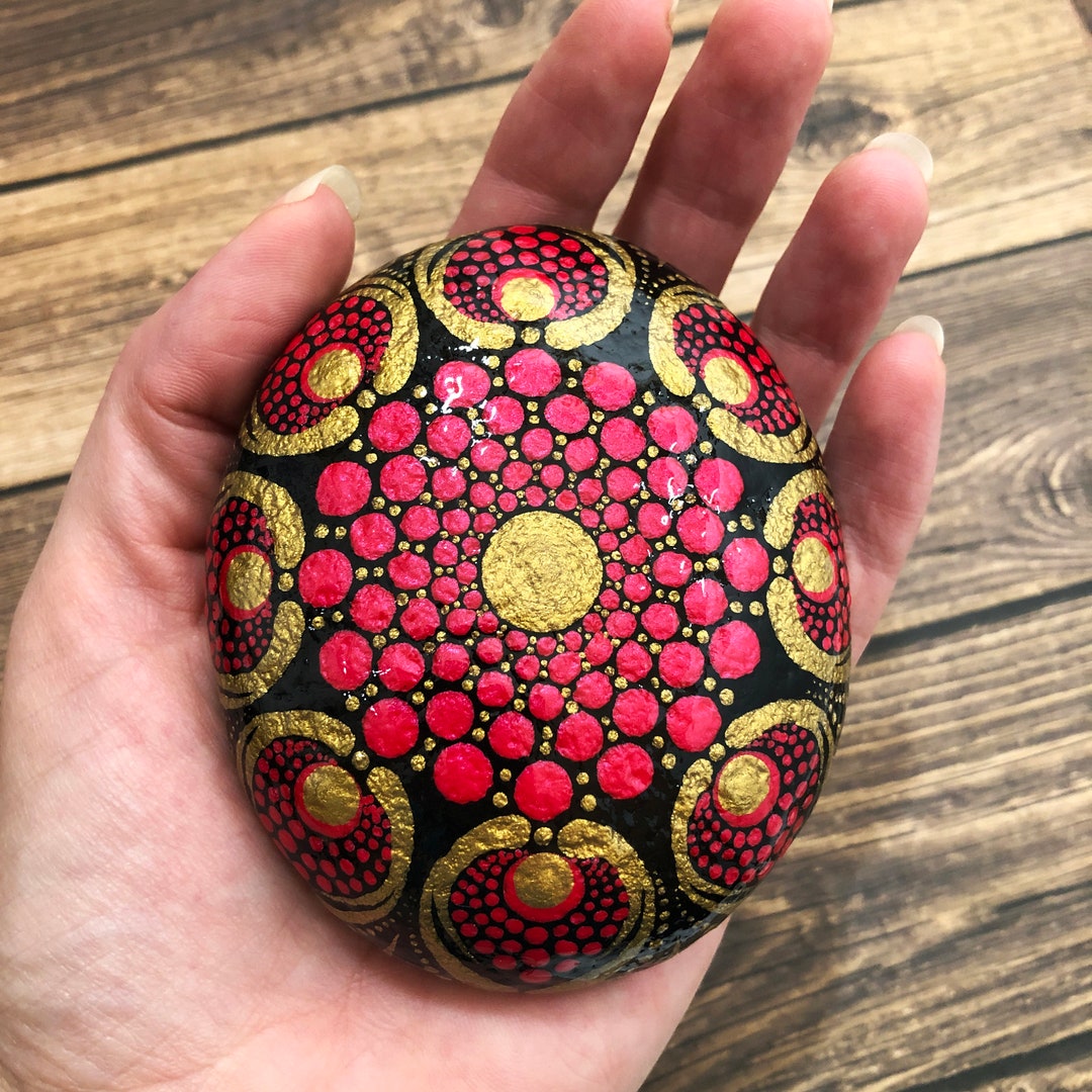 Gilded Rocks Gilded Koi, Large Dot Art Mandala Stone, Hand-painted Rock Art, Heavy ...