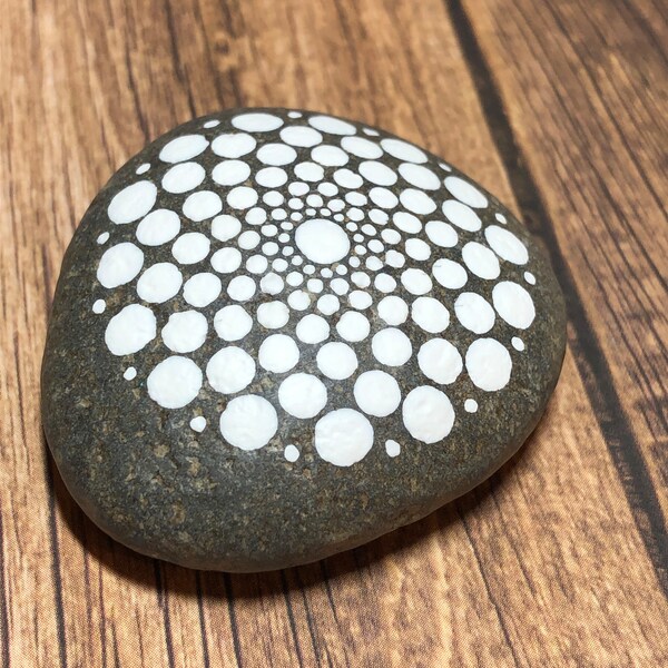 Small Vortex, Dot Art Mandala Painted Rock, Natural River Stone
