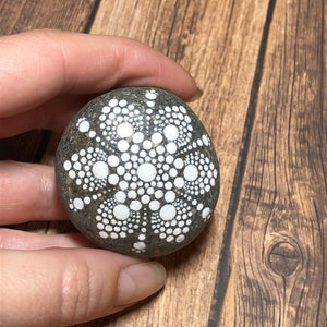 Double Sided Mandala Stone, Hand Painted Dot Art on Natural River Rock, Size Small