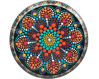 Retro Star - Dot Art Mandala - Original Painting on 5x5 inch Beveled Wood Round