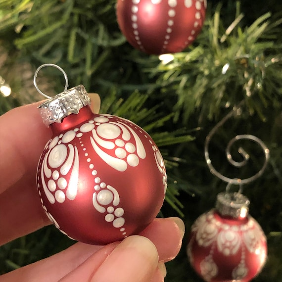 Miniature Burgundy Icicle Christmas Ornaments Set of 5 Dot Art