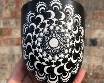 One of a Kind, Extra Large 20 oz Optical Illusion Dot Art Mandala Coffee Mug, Hand Painted, Microwave and Dishwasher Safe