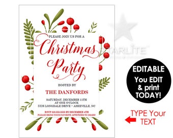 Christmas Party Invitation, Christmas Party Invitation Elegant, EDITABLE Pdf INSTANT DOWNLOAD, Christmas Invitation Printable Download