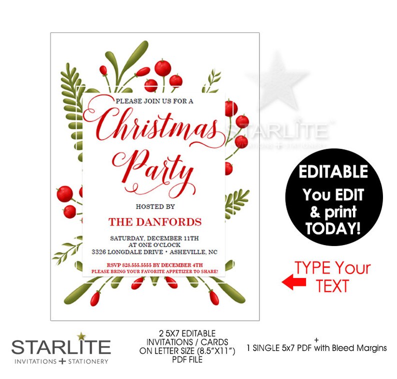 EDITABLE Pdf INSTANT DOWNLOAD Christmas Invitation Printable Download Christmas Party Invitation Elegant Christmas Party Invitation