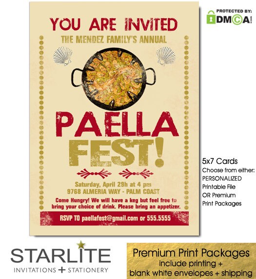 Paella Party Invitation Paella Invitation Spanish Food Party Etsy