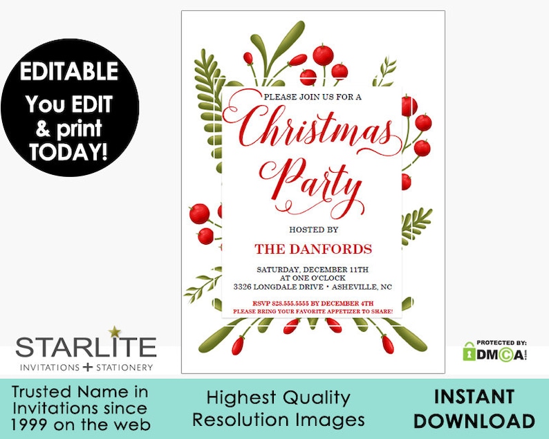 EDITABLE Pdf INSTANT DOWNLOAD Christmas Invitation Printable Download Christmas Party Invitation Elegant Christmas Party Invitation