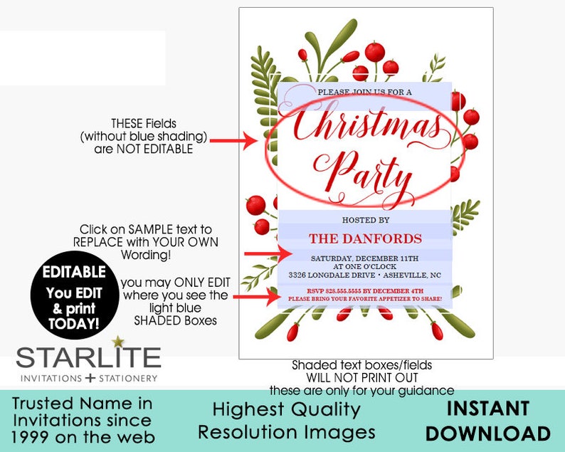 EDITABLE Pdf INSTANT DOWNLOAD Christmas Invitation Printable Download Christmas Party Invitation Elegant Christmas Party Invitation
