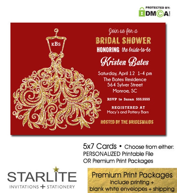 Red and Gold Bridal Shower Invitation, Bridal Shower Invitation Red and Gold, Christmas Bridal Shower Invitation Red Gold Glitter, Holiday Il_570xn