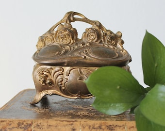 Antiguo joyero francés de metal fundido del siglo XIX Argente, joyero vintage o ataúd