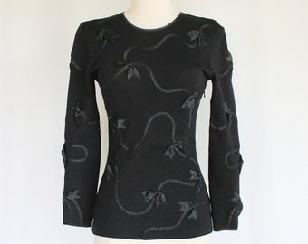 Vintage 1940s 50s Pinup Black Ribbon Wool Sweater