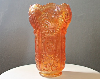 Vintage Imperial Carnival Glass Scroll And Flower Panel Large Vase