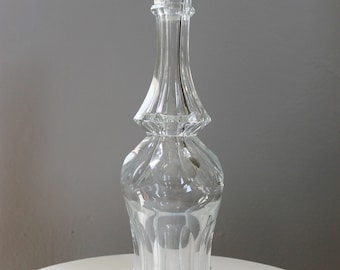 Antique Czech Bohemian Clear Panel Cut Flared Art Deco Crystal Decanter