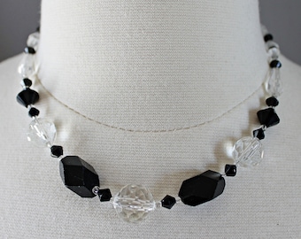 Vintage Art Deco Czech Glass Black and White Necklace