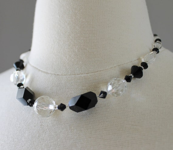 Vintage Art Deco Czech Glass Black and White Neck… - image 2