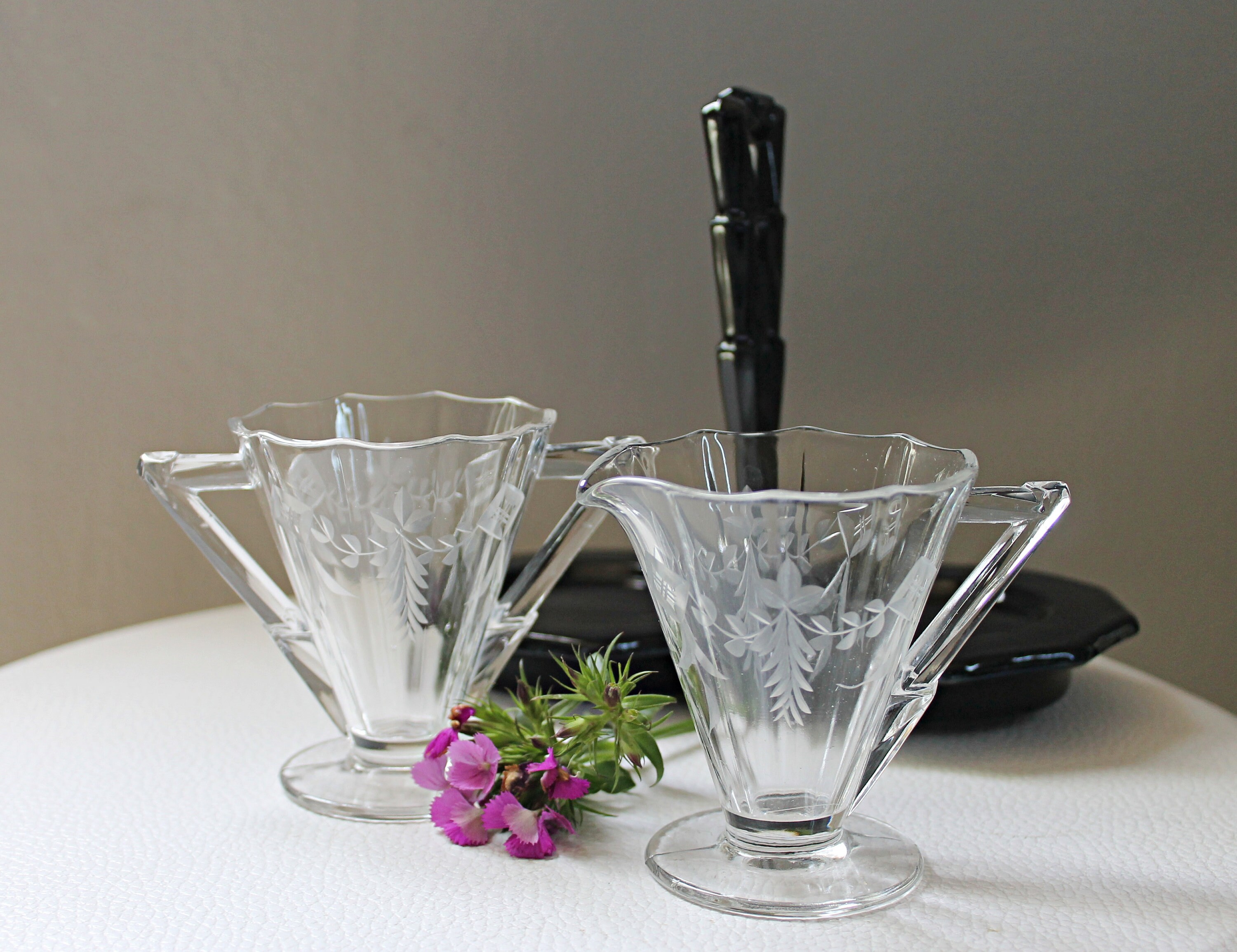 Vintage Art Deco Bohemian Czech Black Creamer Sugar Server Set Etsy