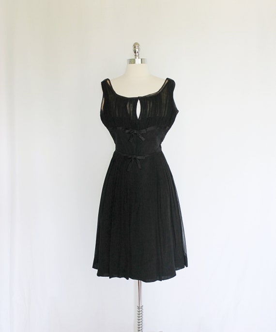 Vintage 1950s Fit and Flare Black Chiffon Party D… - image 3