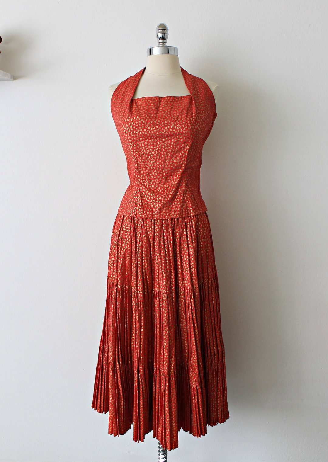 Vintage 1950s 50s Dazzling Red and Metallic Gold Senorita Halter Top ...