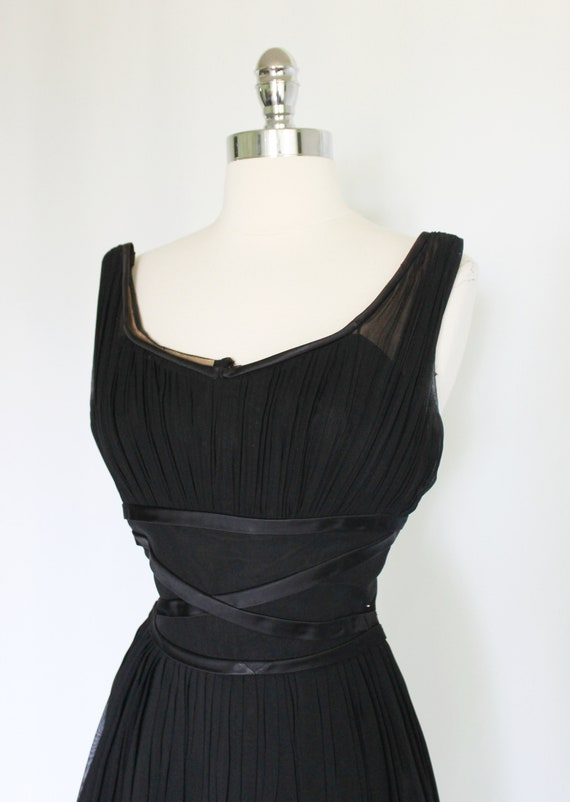 Vintage 1950s Fit and Flare Black Chiffon Party D… - image 2