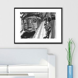 New York City Iconic Subway Art Pen and Ink  Sketch Drawing  PRINT - "NYC Subway No. 1"