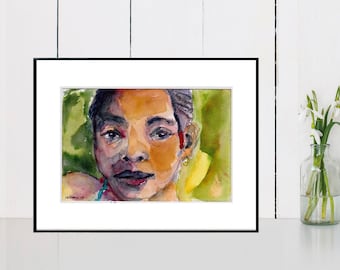 Art Painting Watercolor Black Girl Jamaican Portrait  Cornrows  PRINT "The Mango Doesn't Fall Too Far From The Tree"