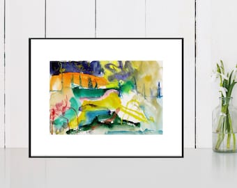 Art Abstract Watercolor Landscape Swimming Pool Berkshires Print