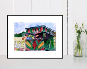 Art Painting Watercolor Rural Country Shabby Jamaica Rasta Snack Shop  PRINT - " Bakka Yahd"