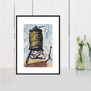 New York City Skyline Art, Pen and Ink  Sketch Drawing Water Tower PRINT  - &quot;EP Water Tower No.1 &quot;