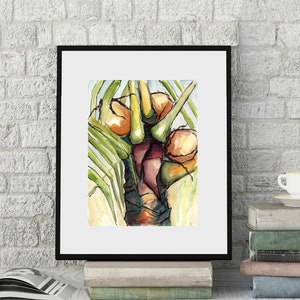 Art Painting Watercolor Jamaica Tropical Coconut Palm Tree Caribbean Print Paradise Palm No. 2 image 1