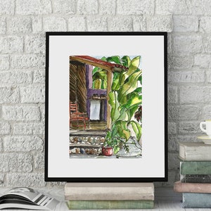 Art Painting Watercolor Tropical Jamaica Cottage Porch Veranda Print -  "John Chewit"