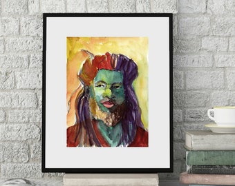 Art Painting Watercolor Rastafari Dreadlock Black Jamaican Man PRINT - "The Blue Colonel"