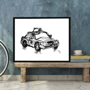 New York City Iconic Taxi, Pen and Ink Art PRINT  - &quot;Taxi No. 1&quot;