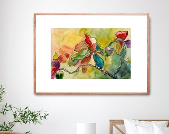 Arte, Tropical, Botánico, Hojas, Floral, Caribe, Paisaje, Crotón, Tinta, Acuarela. IMPRESIÓN - "Croton No. 23"