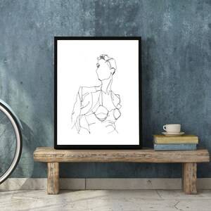 Art  Pen and Ink Drawing PRINT Beautiful Chic Woman Cropped Hair in Bustier - "Woman No. 25"