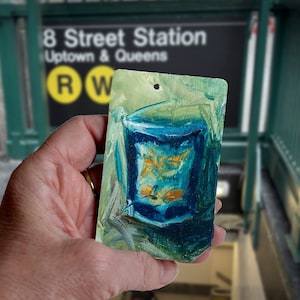 A Cup of Joe for your Morning Commute - Art Oil Painting New York City Coffee Cup on NYC Metro Card -&quot;NYC Coffee Cup No. 8&quot;