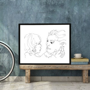 Art  Pen and Ink Drawing Mother and Child Face to Face PRINT - &quot;Woman and Child No 1.&quot;