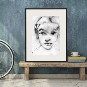 Art Drawing Pen and Ink Ghostly Woman Portrait PRINT - &quot;Face It No. 2&quot;