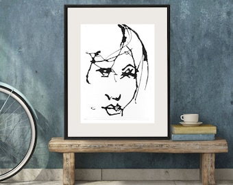 Art  Drawing Pen and Ink Sketch Portrait Woman Face Black and White PRINT - "Bourbon Made Her Thirsty"