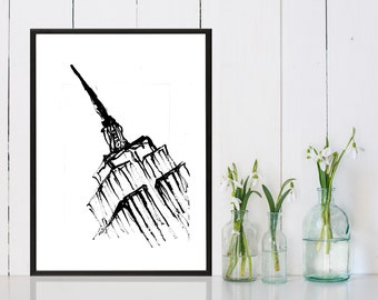 New York City Skyline, Pen and Ink Sketch Drawing PRINT -  "Empire State Building No. 9"