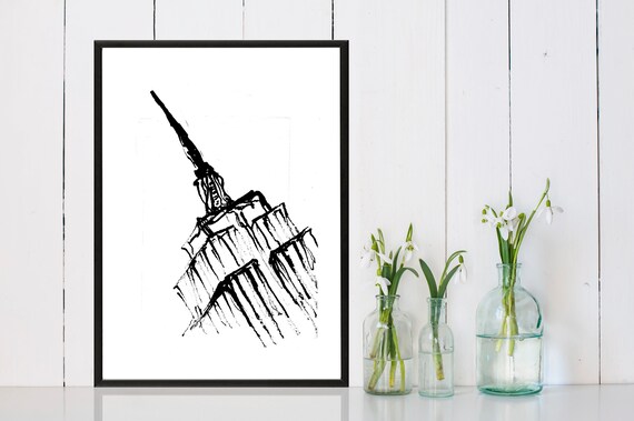 エンパイア・ステート・ビル 鉛筆画 ニューヨーク市のスカイライン、ペンとインクのスケッチ画