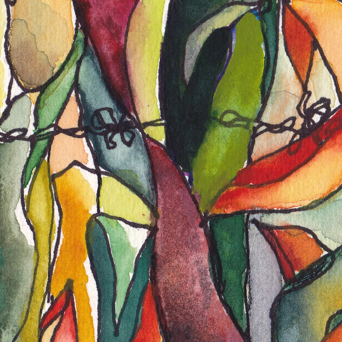 Art Painting Watercolor Tropical Leaves Barbed Wire Fence ...