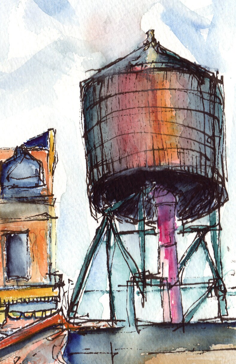 洋書　WATER TOWERS 美品 New York City Iconic Skyline Water Tower, Watercolor and Ink