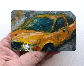 NYC Taxi No. 27  - Original art New York City Oil Painting on Recycled NYC Metro Subway Card